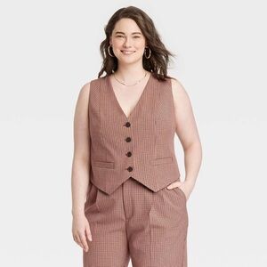 Women's Tailored Vest - A New
Day™ Brown Plaid M